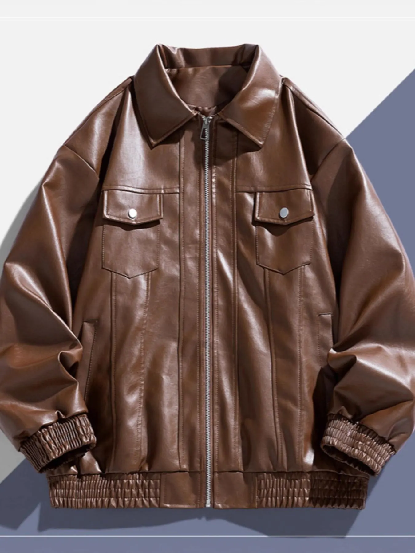 Men's Plus Size Zip Up Leather Jacket