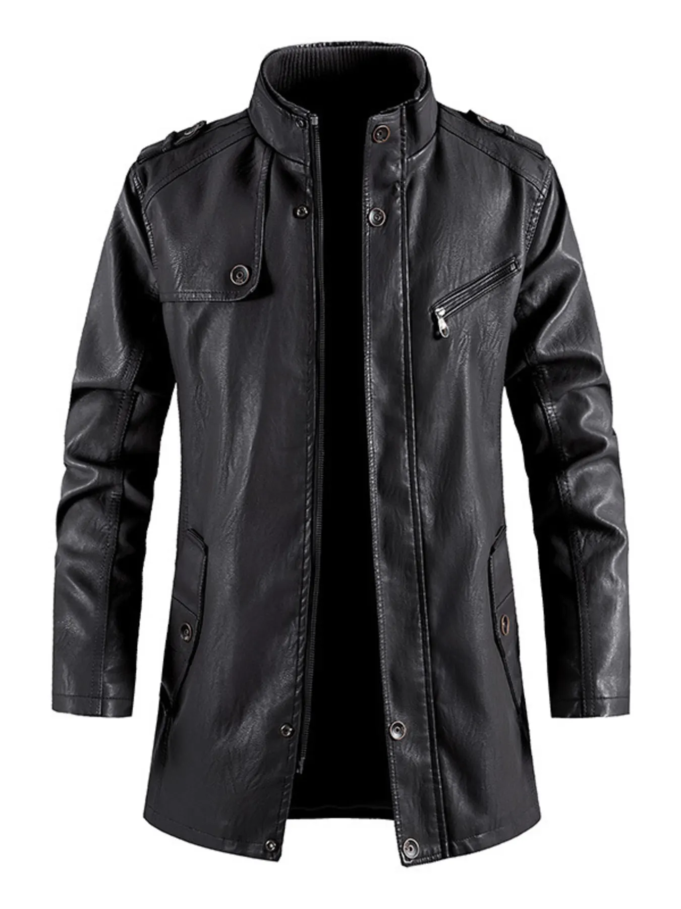 Men's Zip Up Long Sleeve Leather Jacket