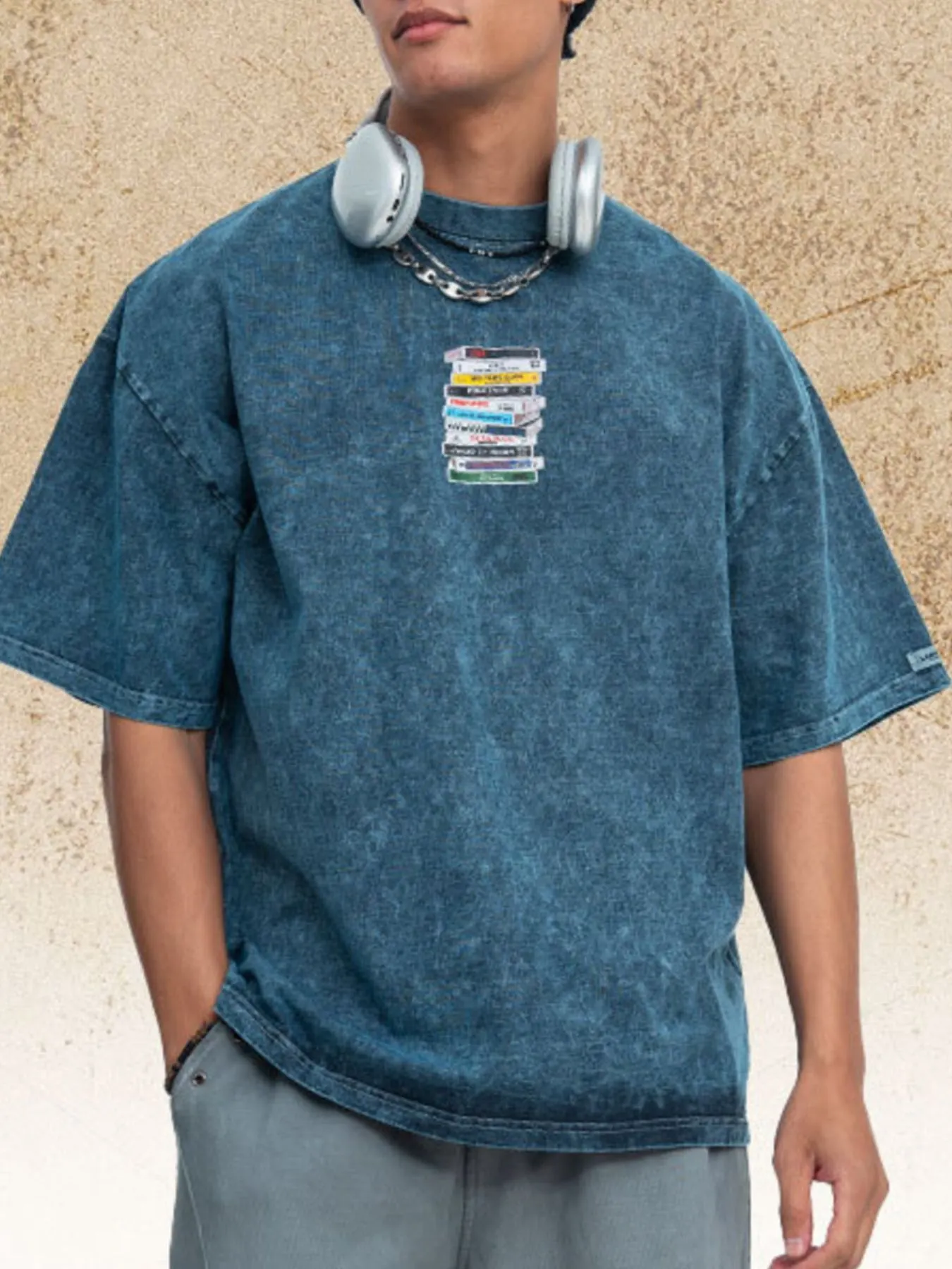 Men's Vintage Washed Cassette Tape Graphic T-Shirt